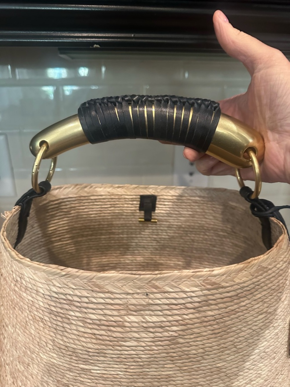 Altuzarra Natural Straw Tote with Black Handle and Gold Hardware - Picture 6 of 9